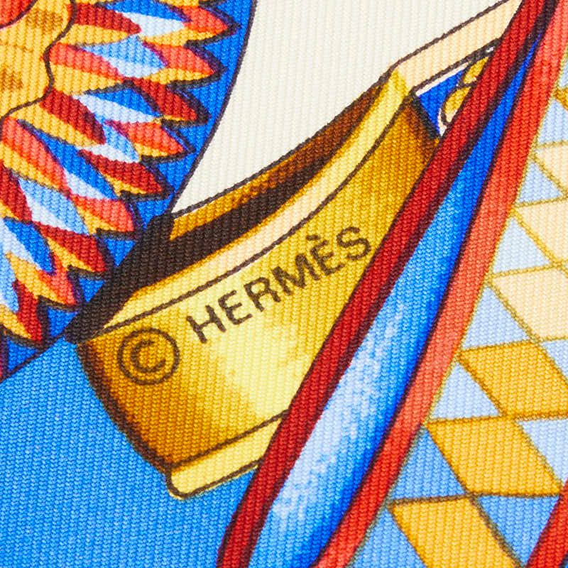 Hermes Carre 90 les Rubans du Cheval Horse Ribbon Scarf Multicolor Blue Silk — view 5
