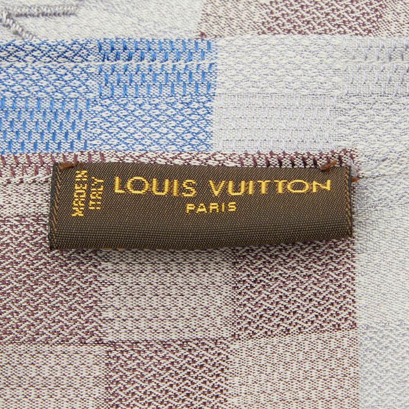 Louis Vuitton Damier Large Scarf Shawl Brown Gold Silk Wool — view 6