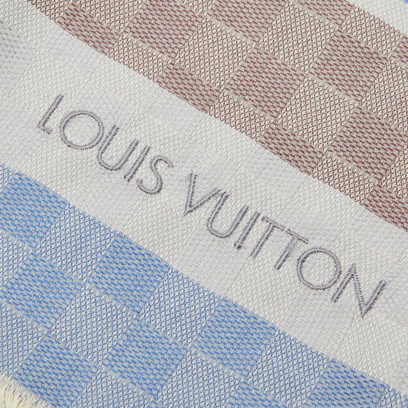 Louis Vuitton Damier Large Scarf Shawl Brown Gold Silk Wool — view 4