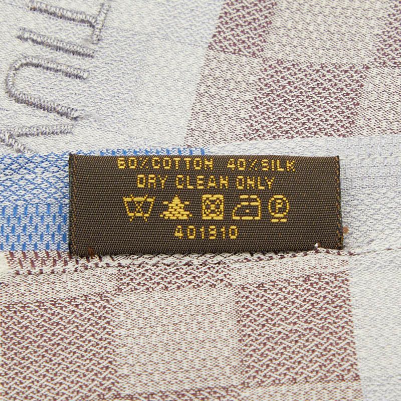 Louis Vuitton Damier Large Scarf Shawl Brown Gold Silk Wool — view 5