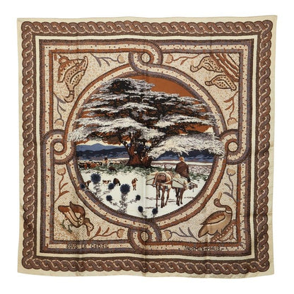 Hermes Carre 90 Sous le Gide de Mars War God Scarf Beige Multicolor Silk