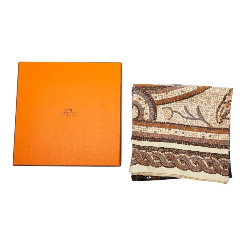 Hermes Carre 90 Sous le Gide de Mars War God Scarf Beige Multicolor Silk — view 8