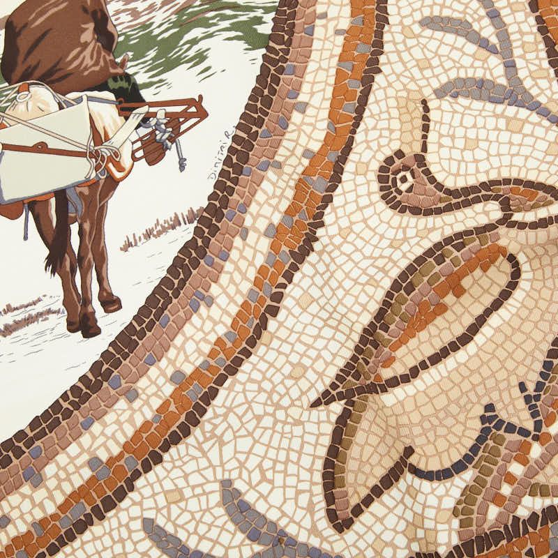 Hermes Carre 90 Sous le Gide de Mars War God Scarf Beige Multicolor Silk — view 6