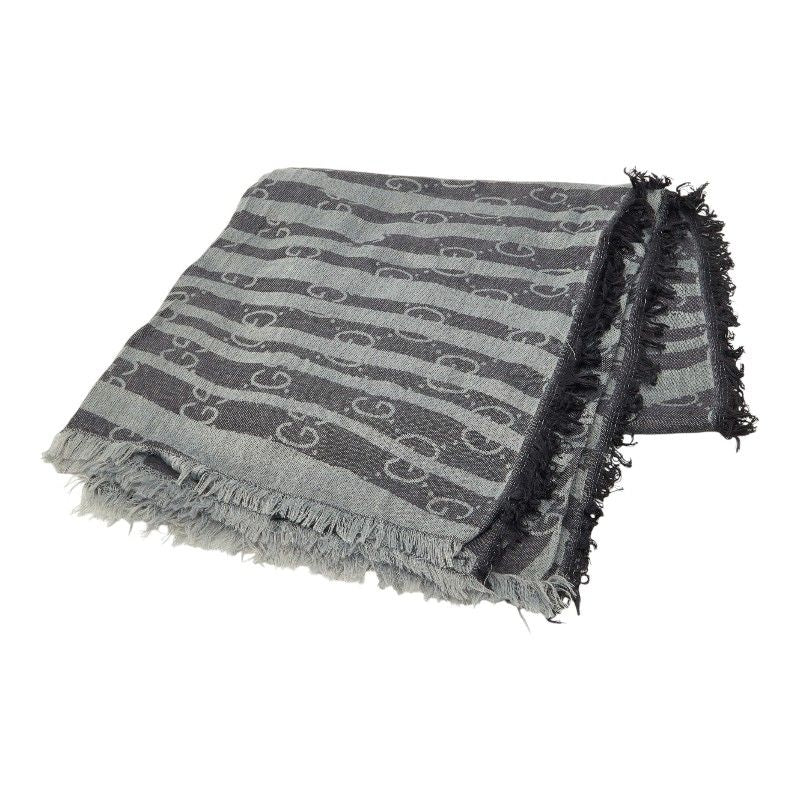 Gucci GG Fringe Large Shawl Gray Silk Wool Scarf