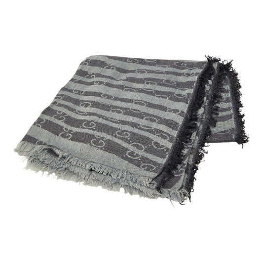 Gucci GG Fringe Large Shawl Gray Silk Wool Scarf