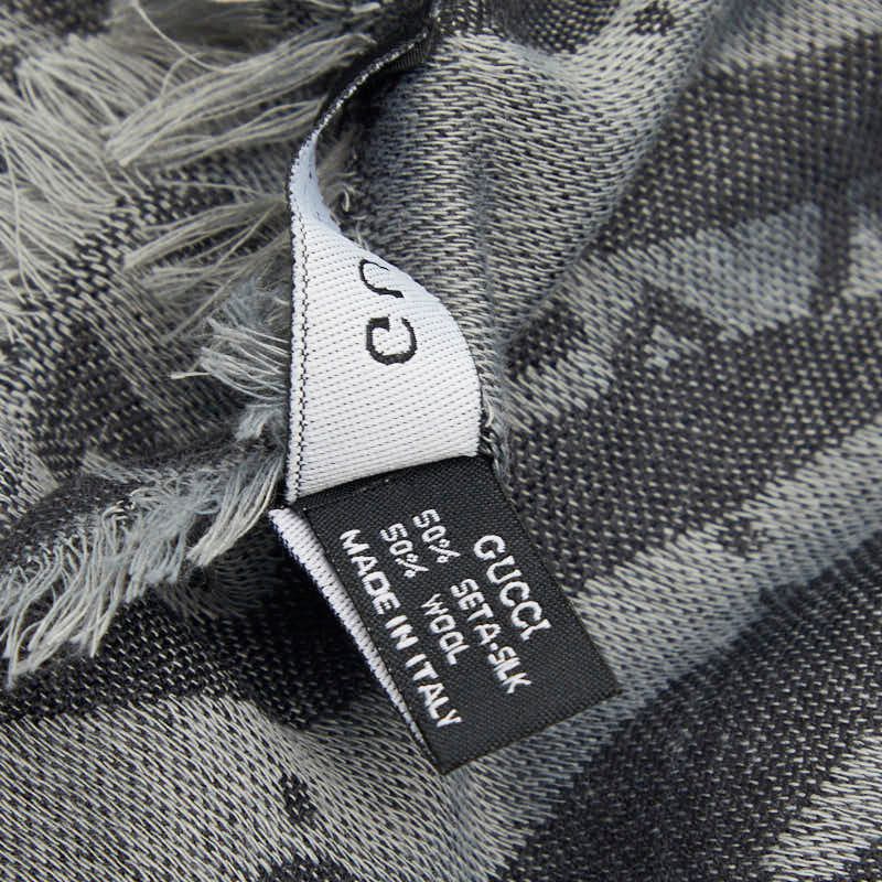 Gucci GG Fringe Large Shawl Gray Silk Wool Scarf — view 5