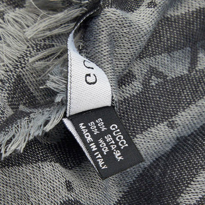 Gucci GG Fringe Large Shawl Gray Silk Wool Scarf — view 5