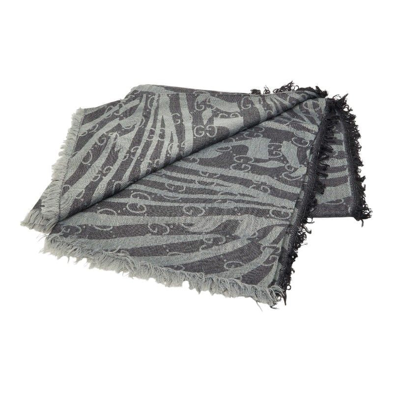 Gucci GG Fringe Large Shawl Gray Silk Wool Scarf — view 2