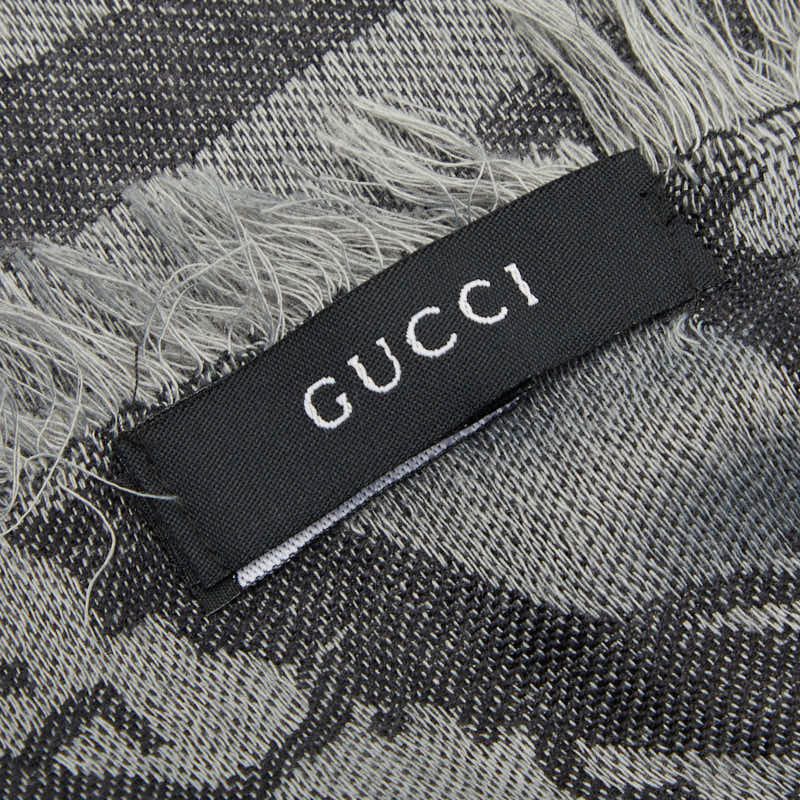 Gucci GG Fringe Large Shawl Gray Silk Wool Scarf — view 3
