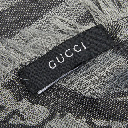 Gucci GG Fringe Large Shawl Gray Silk Wool Scarf — view 3