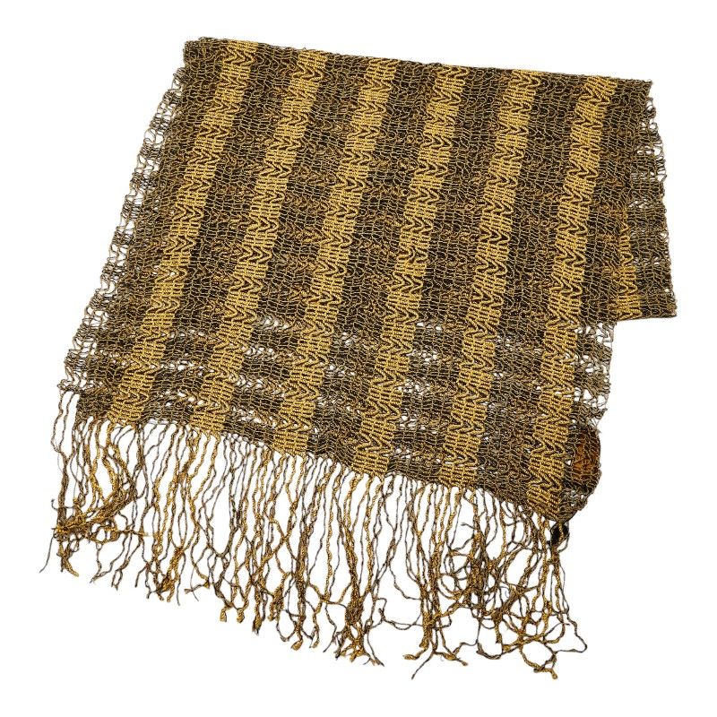 Fendi Pecan Knitted Fringe Logege Shawl Yellow Black Rayon Scarf