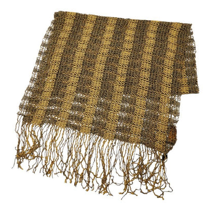 Fendi Pecan Knitted Fringe Logege Shawl Yellow Black Rayon Scarf