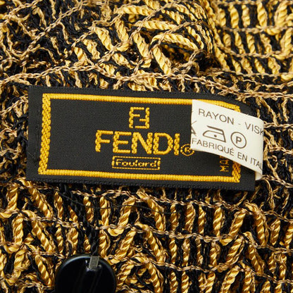 Fendi Pecan Knitted Fringe Logege Shawl Yellow Black Rayon Scarf — view 3