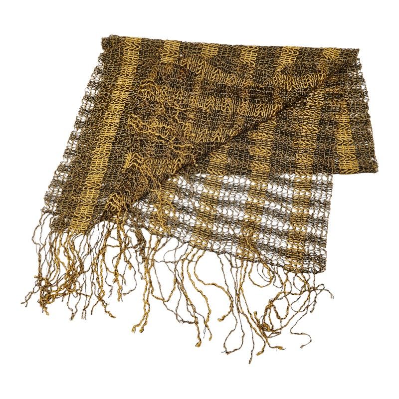 Fendi Pecan Knitted Fringe Logege Shawl Yellow Black Rayon Scarf — view 2