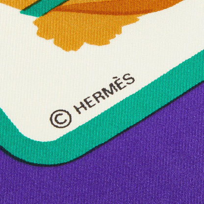 Hermes Cols Verts Mallard Duck Bird Scarf Purple Beige Silk — view 6