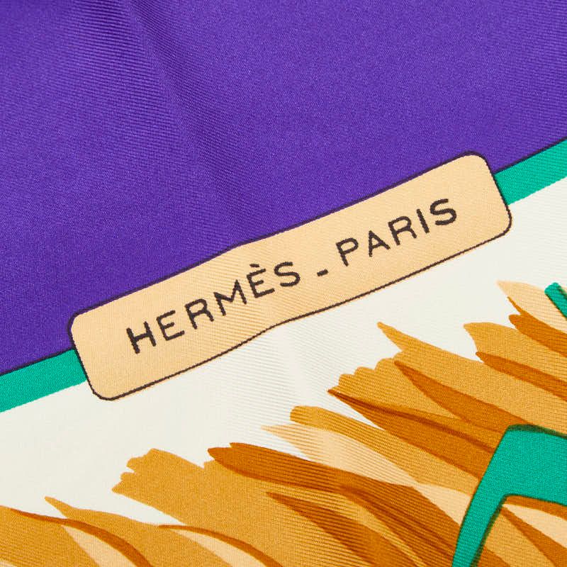 Hermes Cols Verts Mallard Duck Bird Scarf Purple Beige Silk — view 5