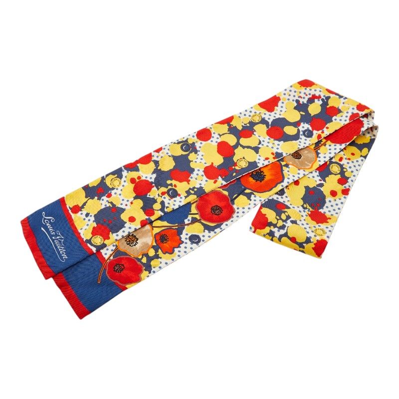 Louis Vuitton Bandeau Retro Flower Scarf Red Yellow Multicolor Silk