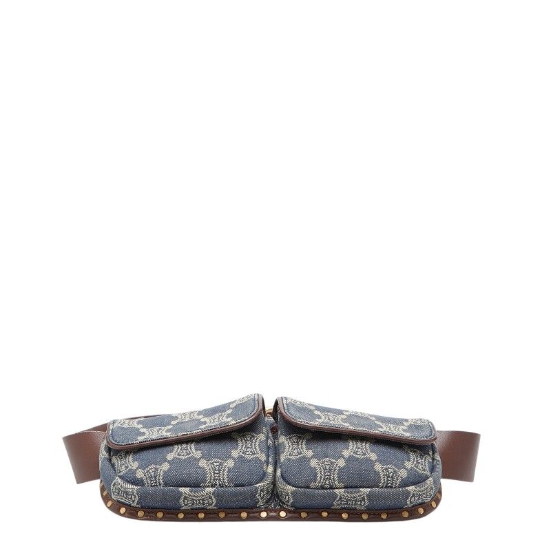 Celine Paris Macadam Belt Bag Waist Pouch Blue Brown Denim Leather — view 3