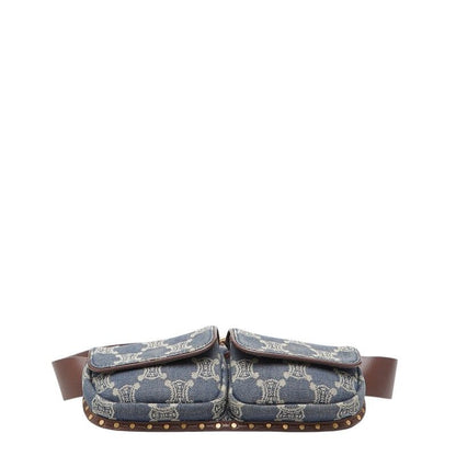 Celine Paris Macadam Belt Bag Waist Pouch Blue Brown Denim Leather — view 3