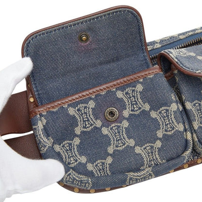 Celine Paris Macadam Belt Bag Waist Pouch Blue Brown Denim Leather — view 8