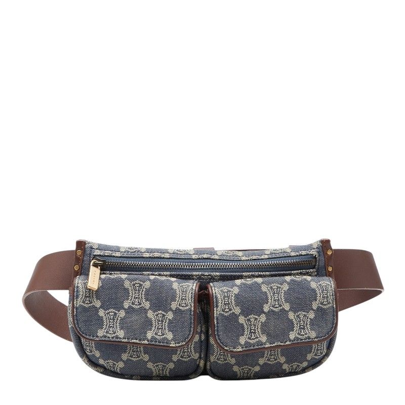 Celine Paris Macadam Belt Bag Waist Pouch Blue Brown Denim Leather