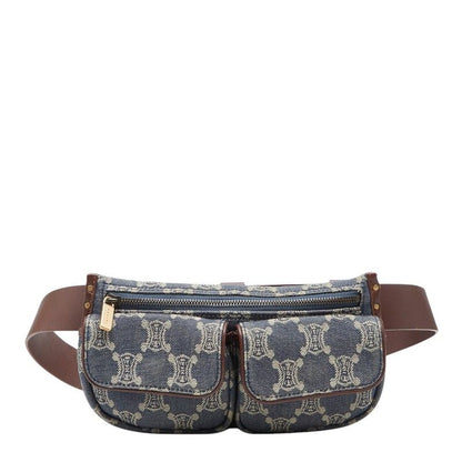 Celine Paris Macadam Belt Bag Waist Pouch Blue Brown Denim Leather