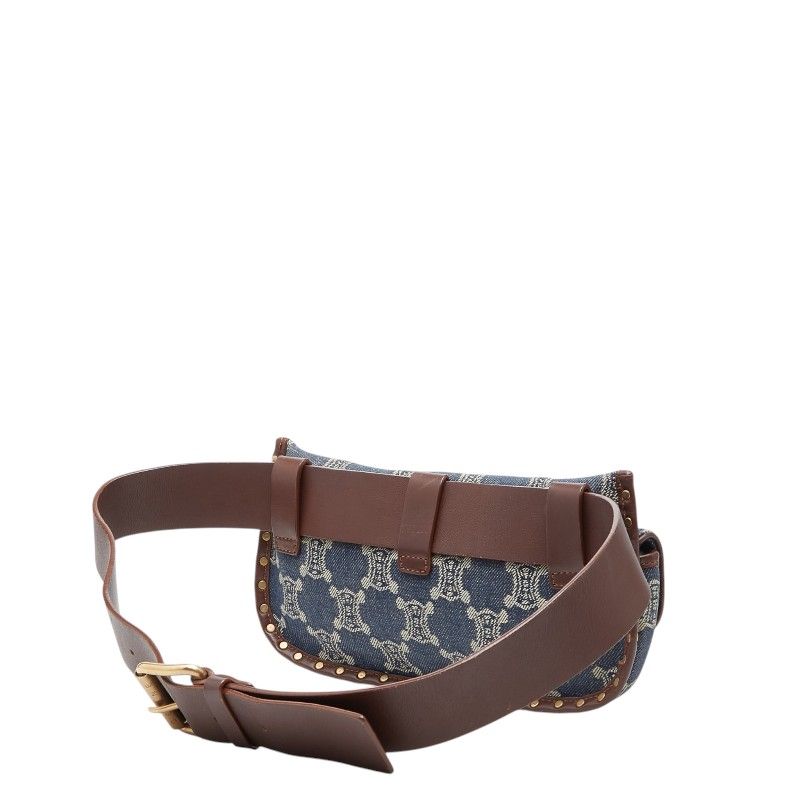 Celine Paris Macadam Belt Bag Waist Pouch Blue Brown Denim Leather — view 2