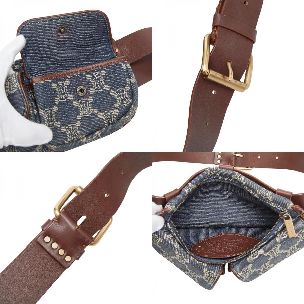 Celine Paris Macadam Belt Bag Waist Pouch Blue Brown Denim Leather — view 9