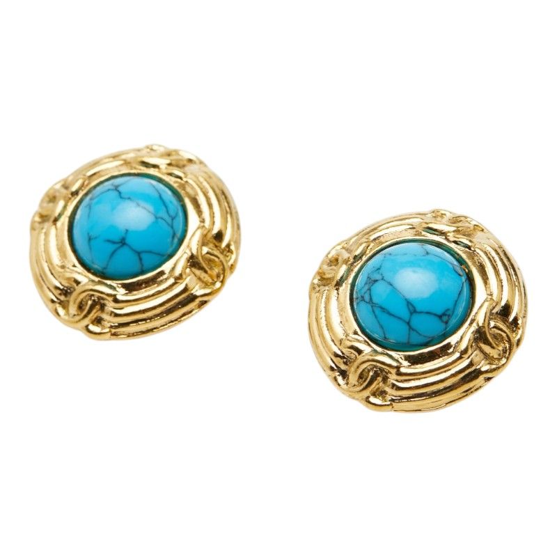 Chanel CC Logo Turquoise Earrings Metal
