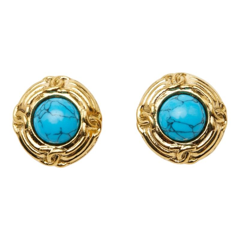 Chanel CC Logo Turquoise Earrings Metal — view 2