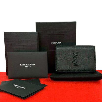 Saint Laurent Box Paris YSL Logo Leather Trifold Wallet Mini Black