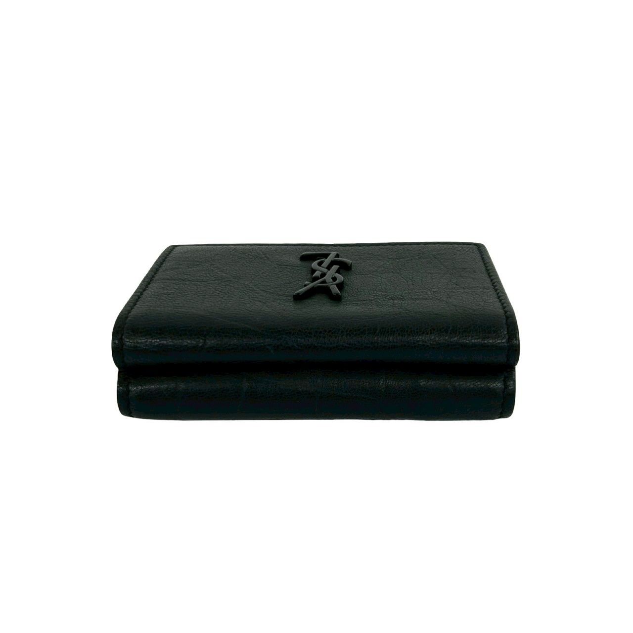 Saint Laurent Box Paris YSL Logo Leather Trifold Wallet Mini Black — view 3