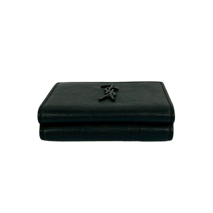Saint Laurent Box Paris YSL Logo Leather Trifold Wallet Mini Black — view 3