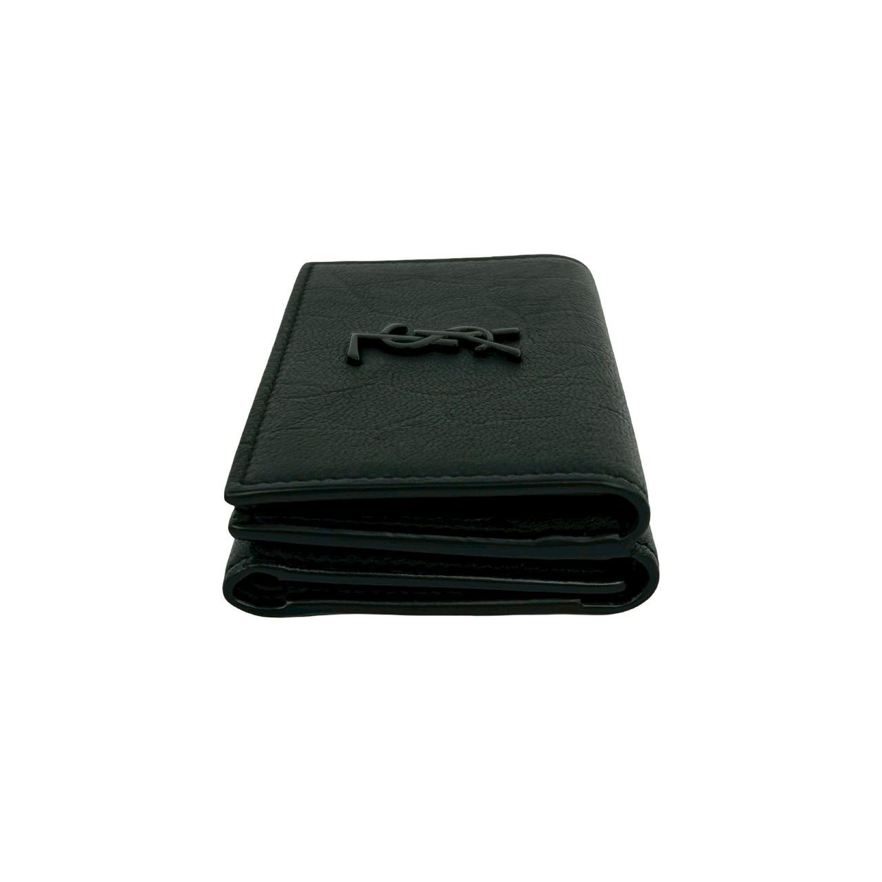 Saint Laurent Box Paris YSL Logo Leather Trifold Wallet Mini Black — view 4
