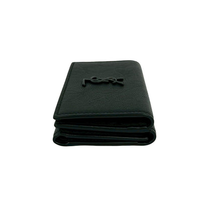 Saint Laurent Box Paris YSL Logo Leather Trifold Wallet Mini Black — view 4
