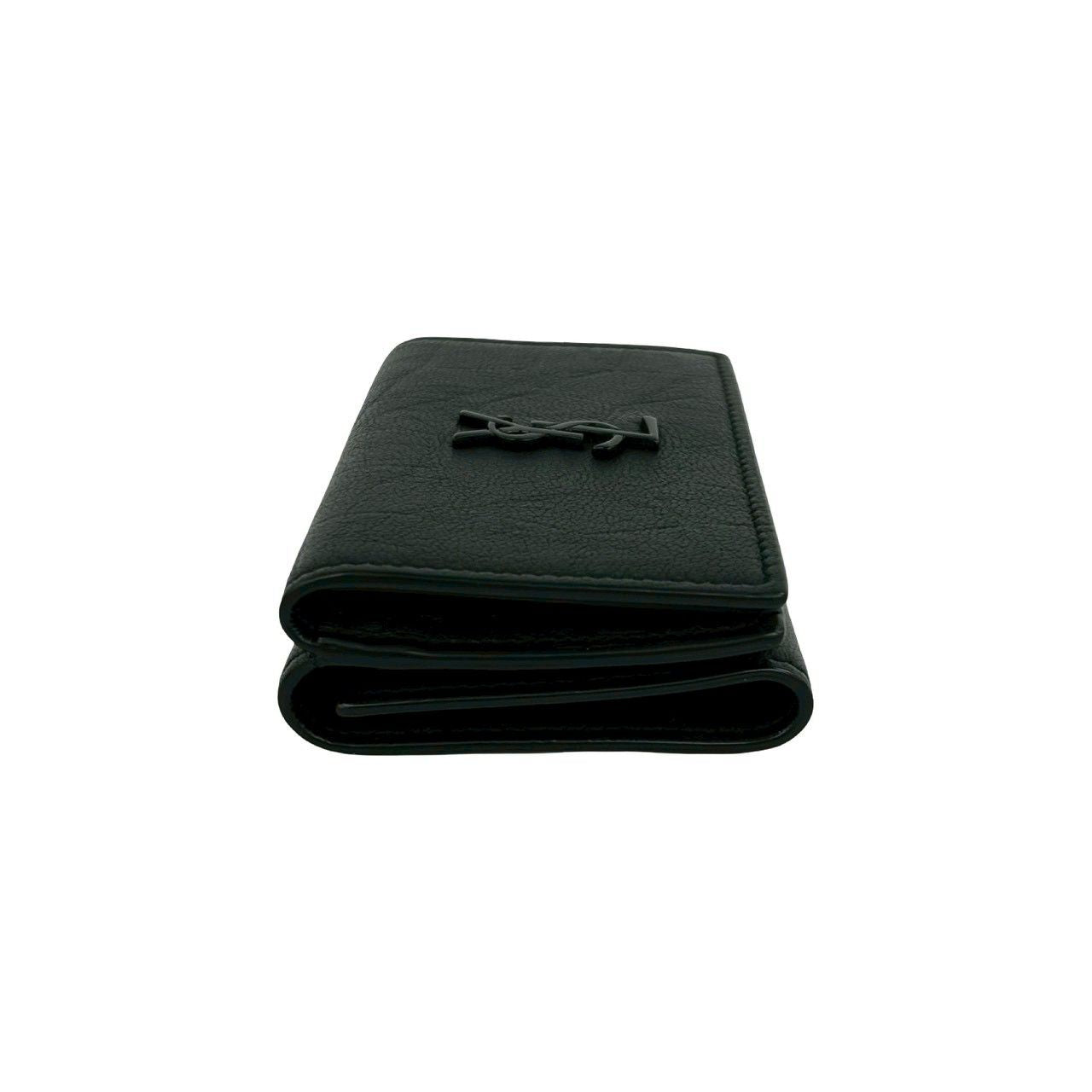 Saint Laurent Box Paris YSL Logo Leather Trifold Wallet Mini Black — view 5