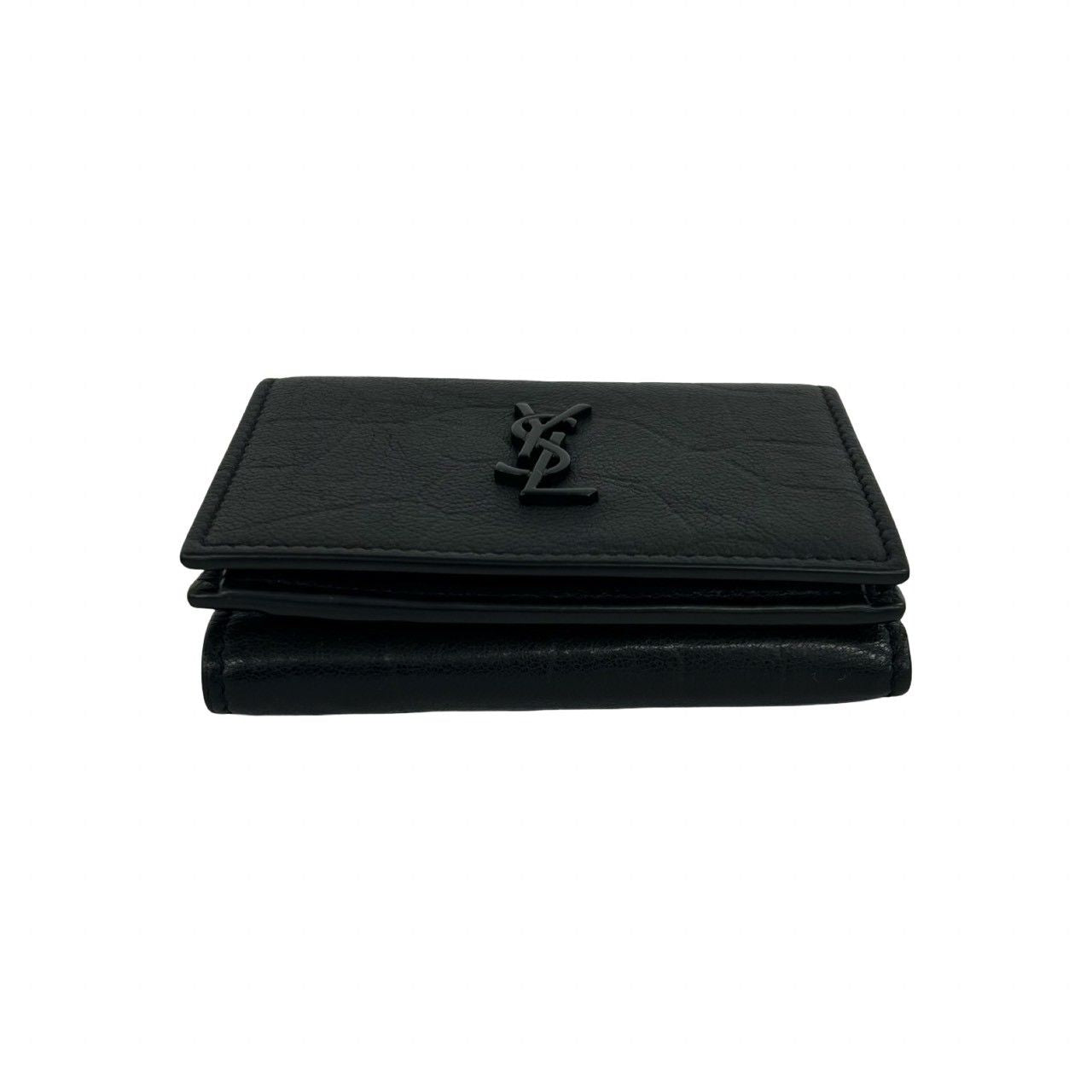 Saint Laurent Box Paris YSL Logo Leather Trifold Wallet Mini Black — view 6