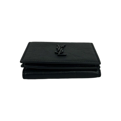 Saint Laurent Box Paris YSL Logo Leather Trifold Wallet Mini Black — view 6