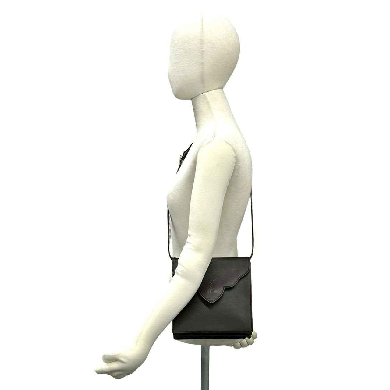 Saint Laurent Yves Vintage YSL Logo Leather Shoulder Bag Pochette Brown — view 2