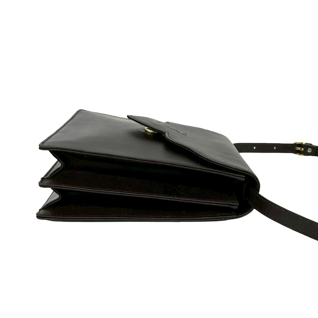 Saint Laurent Yves Vintage YSL Logo Leather Shoulder Bag Pochette Brown — view 6