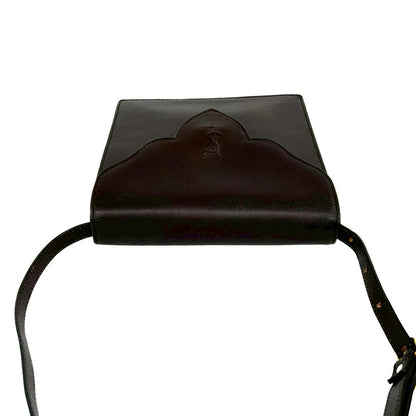 Saint Laurent Yves Vintage YSL Logo Leather Shoulder Bag Pochette Brown — view 4