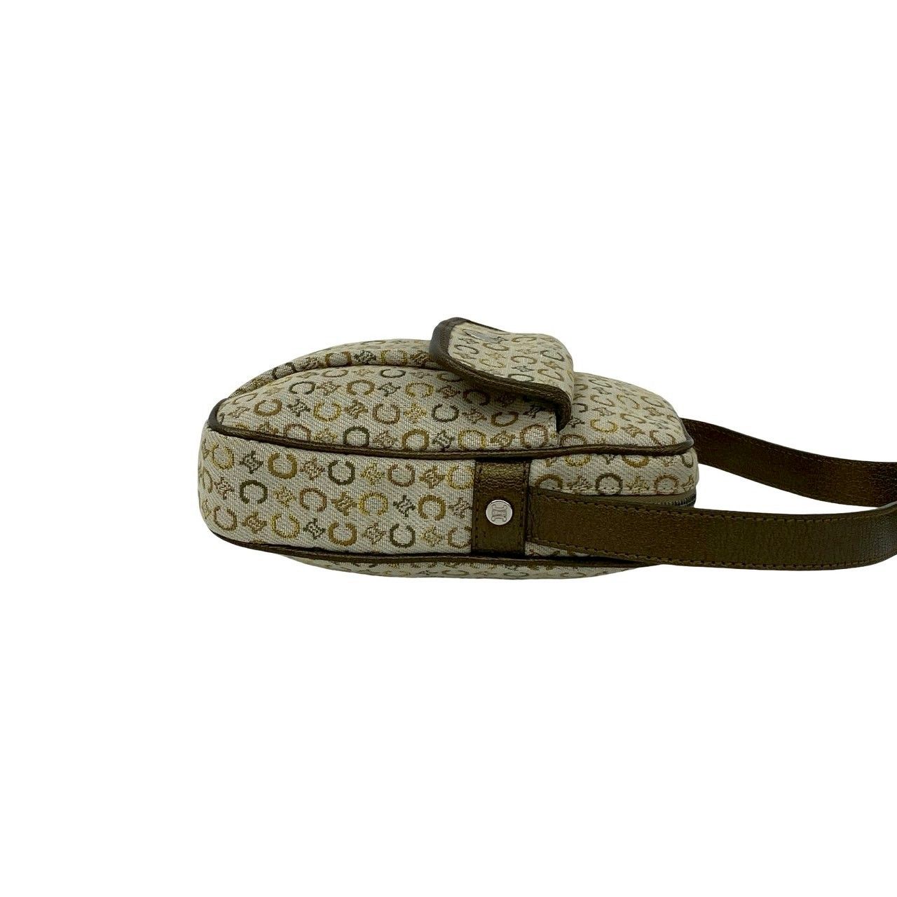 Celine C Macadam Logo Canvas Leather Mini Shoulder Bag Pochette Khaki Gold — view 6