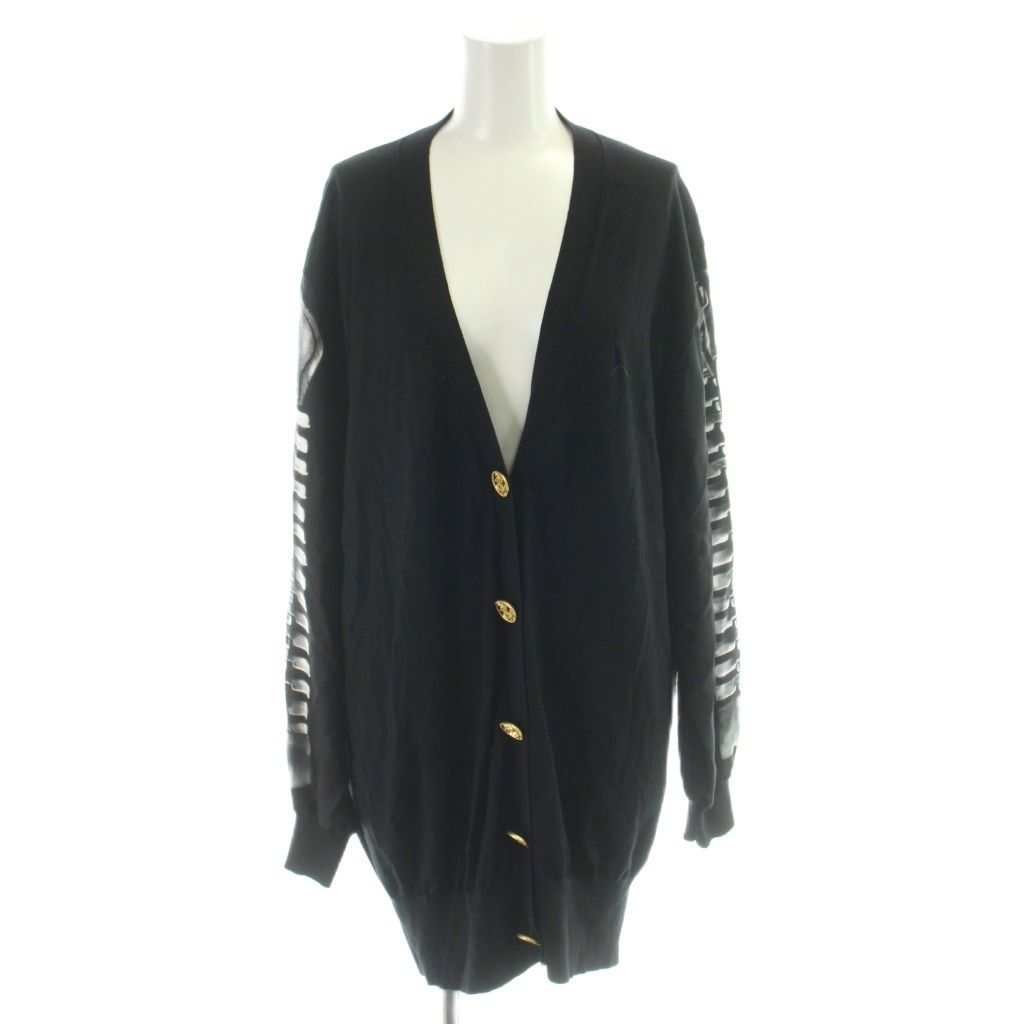 Louis Vuitton Zipper Print Cardigan Knit Long Sleeve Silk M Black MW