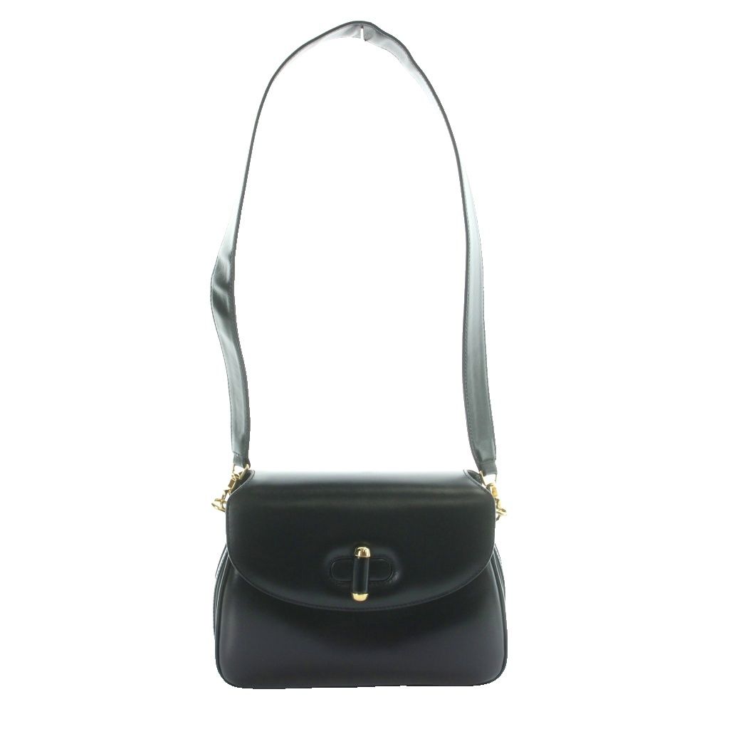 Gucci Vintage Shoulder Bag Box Calf Leather Turnlock Black MW — view 3