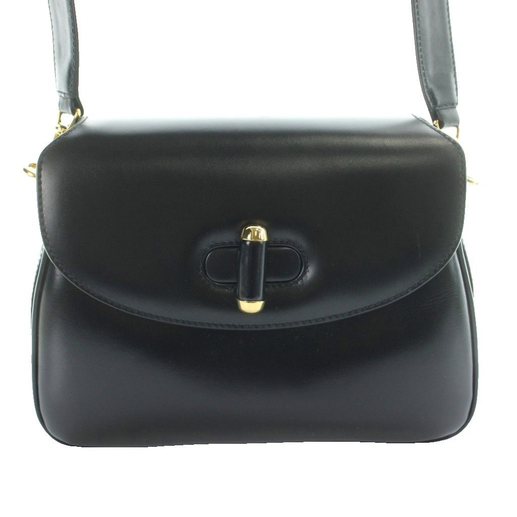 Gucci Vintage Shoulder Bag Box Calf Leather Turnlock Black MW — view 2