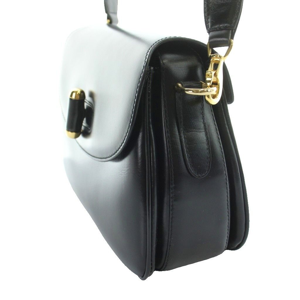 Gucci Vintage Shoulder Bag Box Calf Leather Turnlock Black MW — view 4