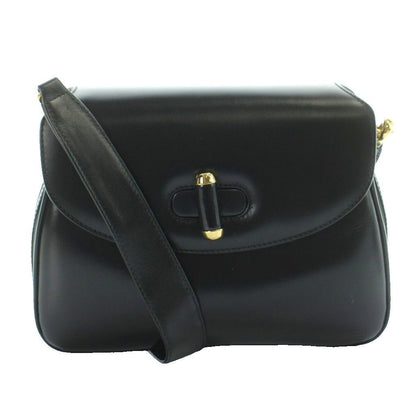 Gucci Vintage Shoulder Bag Box Calf Leather Turnlock Black MW