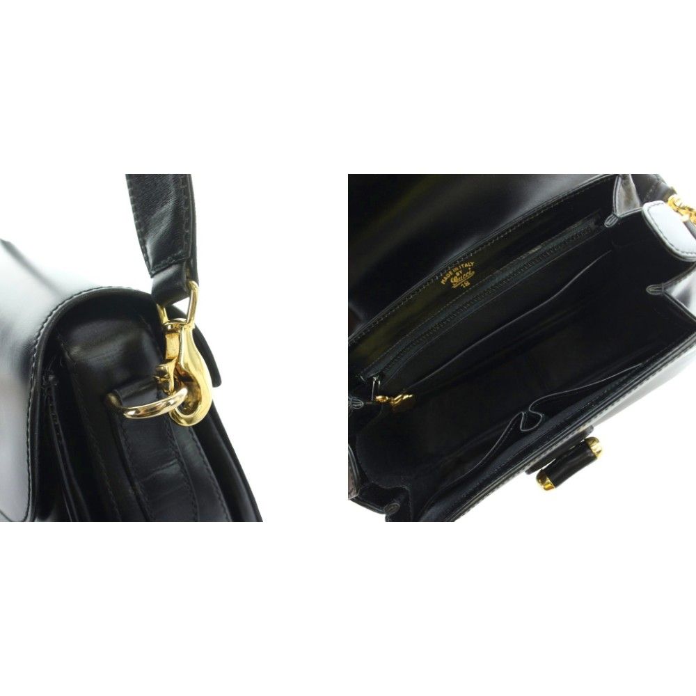 Gucci Vintage Shoulder Bag Box Calf Leather Turnlock Black MW — view 8