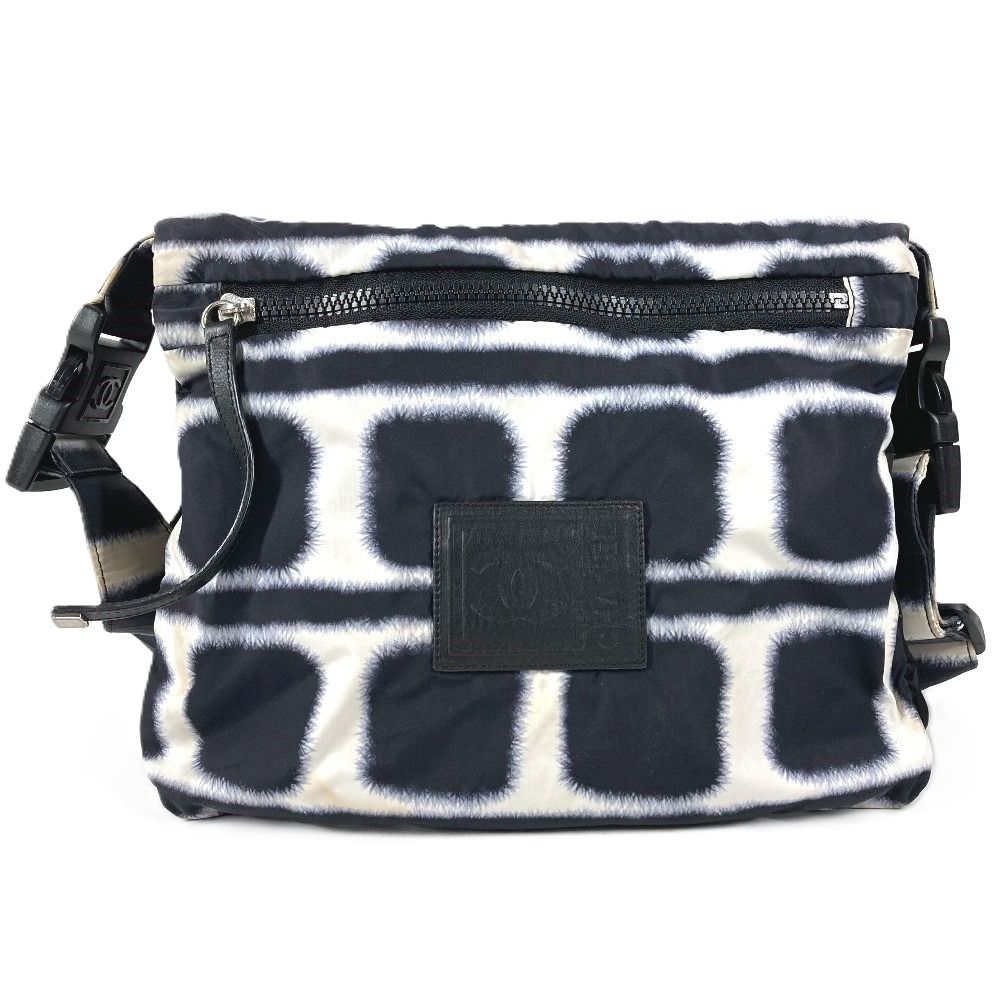 Chanel Shoulder Bag CC Logo Bicolor Nylon Black