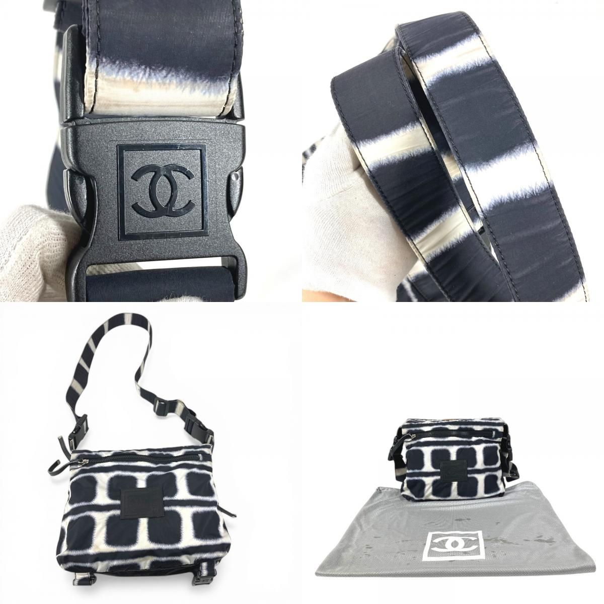 Chanel Shoulder Bag CC Logo Bicolor Nylon Black — view 9